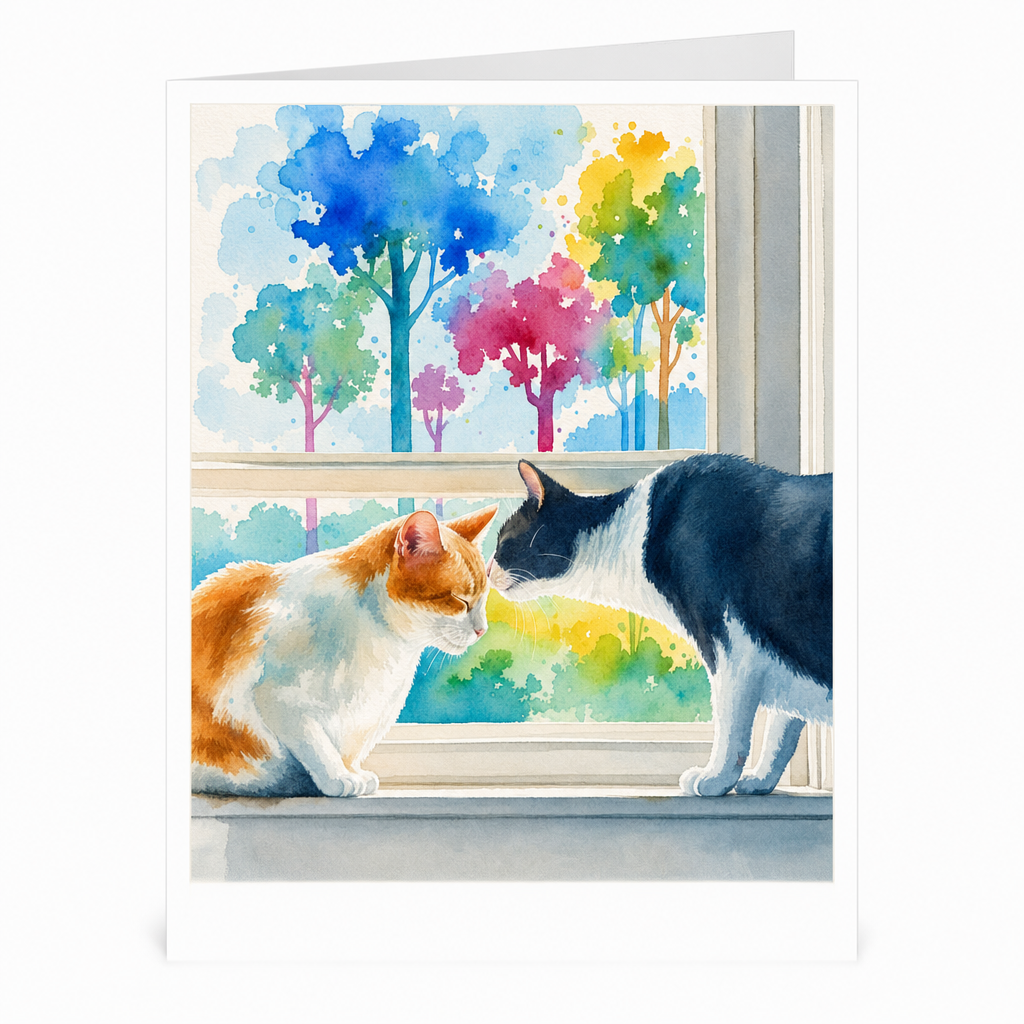 Window Watchers — Watercolor Greeting Card
